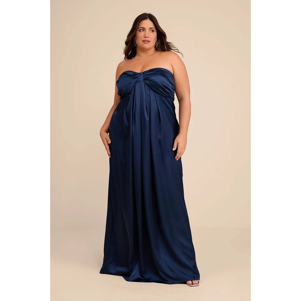 Lulus Memorable Entrance Dark Blue Strapless Satin Maxi Dress Size 1X